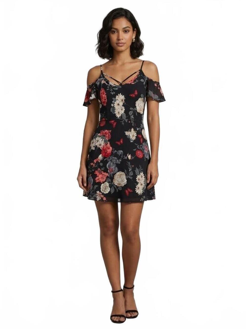 Panhandle Size M Rayon Black Floral Mini Dress